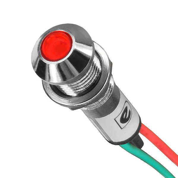 Signalleuchte LED 12V-DC rot mit 8mm Metallfassung und Anschlussleitungen