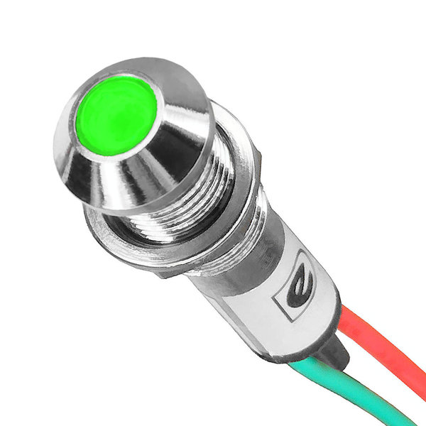 Signalleuchte LED 12V-DC grün mit 8mm Metallfassung und Anschlussleitungen