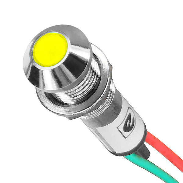 Signalleuchte LED 12V-DC gelb mit 8mm Metallfassung und Anschlussleitungen